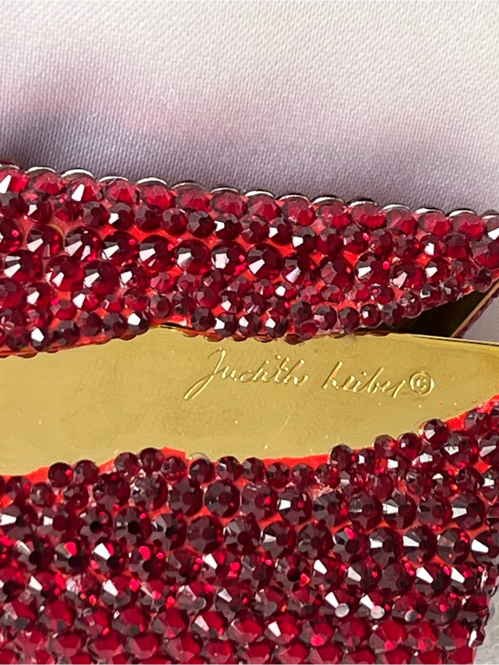 Judith Leiber Red Crystal Lipstick Compact Mirror Case, Like New - Picture 12 of 13